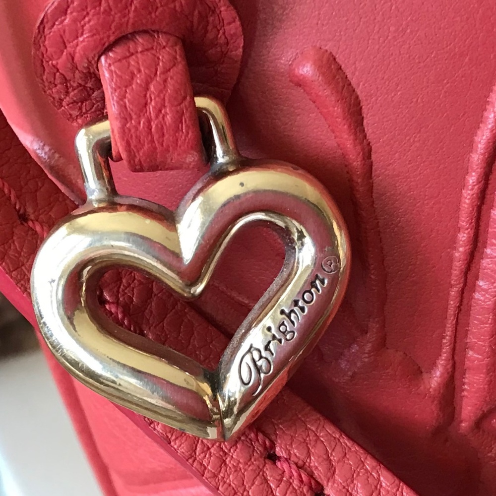 BRIGHTON RED LEATHER EMBOSSED BUTTERFLIES BOHO-CHIC STATEMENT BAG - Picture 2 of 16